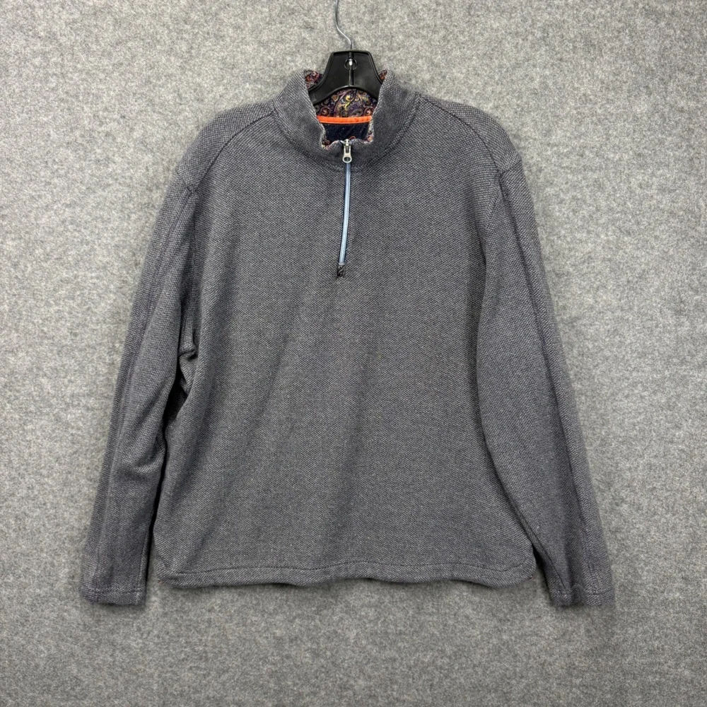 Robert Graham Mens 2XL Classic Fit Quarter Zip‎ Pullover Sweater Paisley Blue